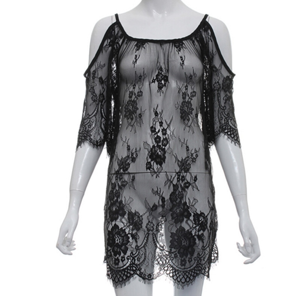 New! Cold Shoulder Boho Lace Cover-Up Dress - Picture 8 of 8